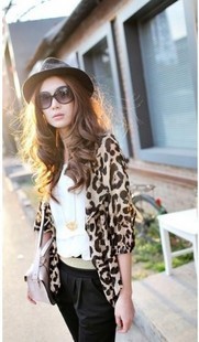 2013 spring leopard print tiebelt short-sleeve chiffon shirt half sleeve cardigan