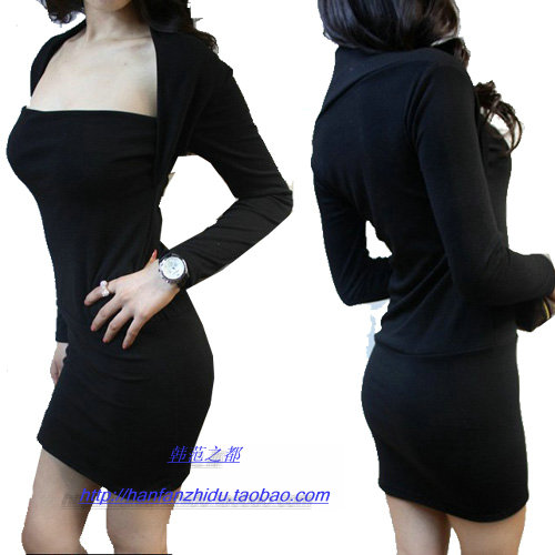 2013 spring long-sleeve sexy women's elegant basic one-piece dress tube top slim hip tight miniskirt