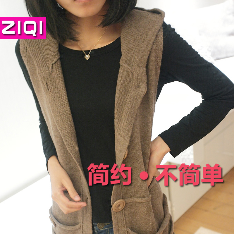 2013 spring loose medium-long sleeveless sweater vest cardigan female hooded outerwear sweater Free Shipping