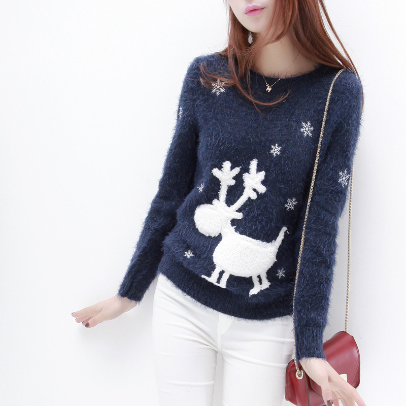 2013 spring loose mohair small plush elk pullover sweater ad302