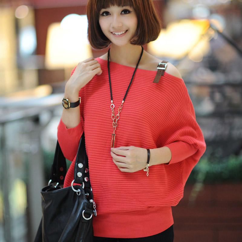 2013 spring loose pure colorant match strapless asymmetrical sweater outerwear women's