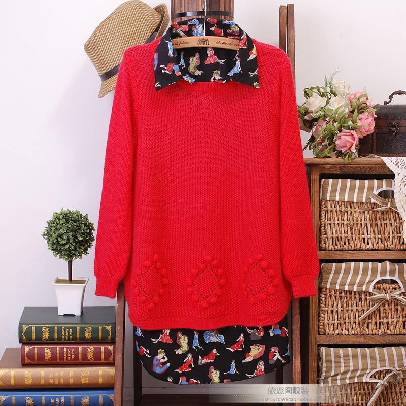 2013 spring loose shirt twinset behind buttons plus size sweater (WC005)