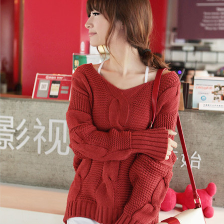 2013 spring loose sweater thickening female sweet batwing sleeve knitted line sweater