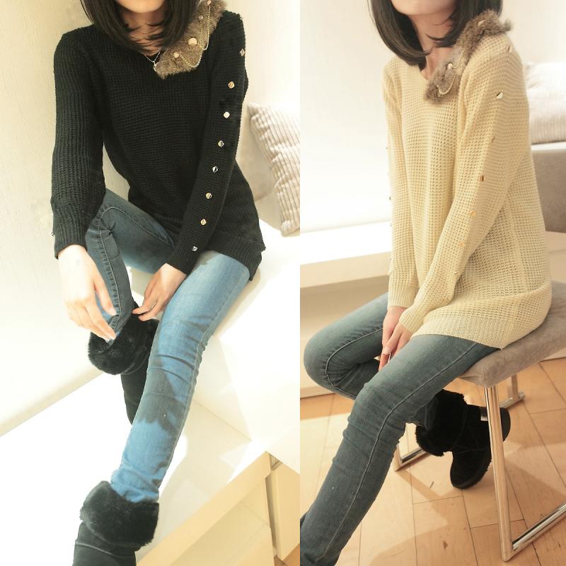 2013 spring loose V-neck long-sleeve pullover knitted sweater basic shirt outerwear female