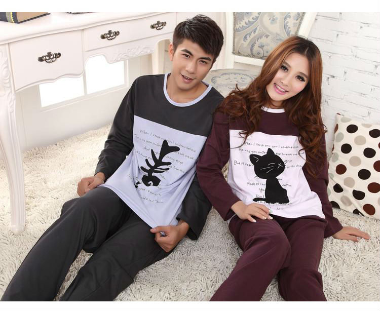 2013 spring lovers cotton pajamas set cartoon fish cat couple home furnishing suit for men and women