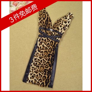 2013 spring low-cut V-neck rhinestone cross patchwork faux leather sexy leopard print one-piece dress