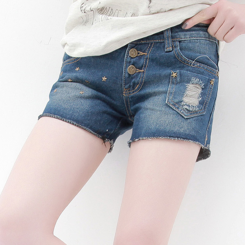 2013 spring low-waist rivet retro finishing water wash worn shorts casual denim shorts female ae175