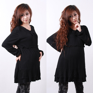 2013 spring maternity clothing long-sleeve maternity one-piece dress black maternity basic shirt