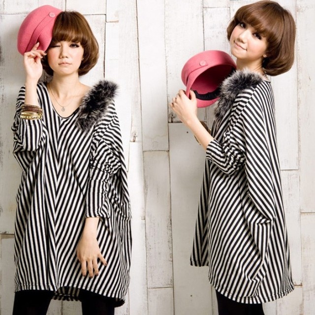 2013 spring maternity clothing plus size maternity long-sleeve t-shirt stripe loose batwing shirt top