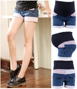 2013 spring maternity clothing roll up hem maternity denim shorts maternity knee-length pants