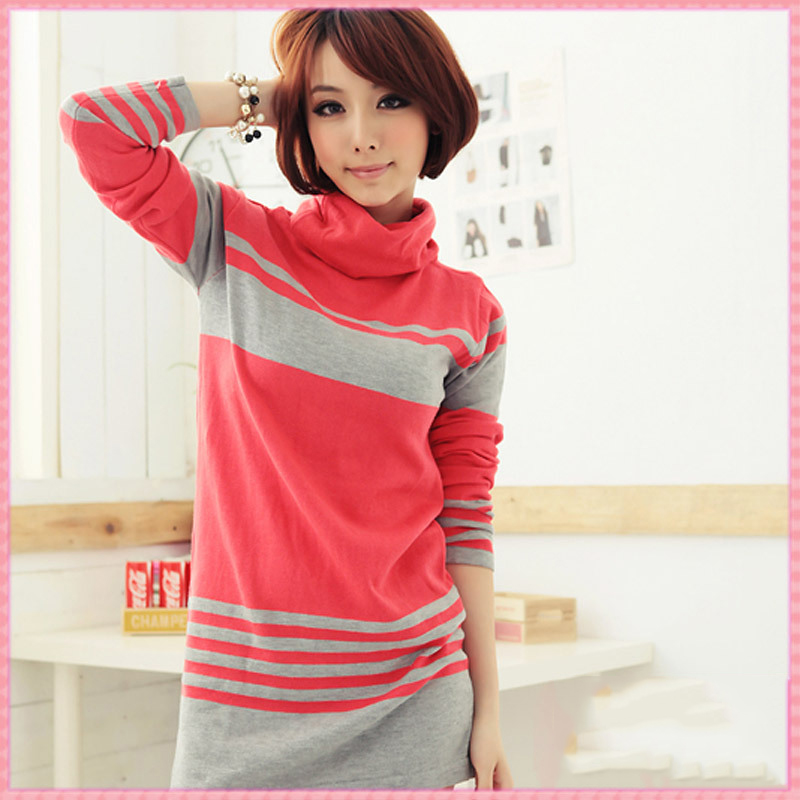 2013 spring medium-long all-match romantic elegant stripe turtleneck sweater basic sweater