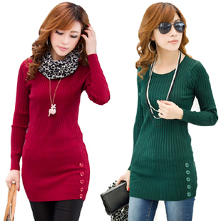 2013 spring medium-long plus size clothing basic shirt sweater slim solid color long-sleeve sweater