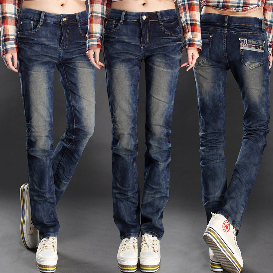 2013 spring mid waist loose casual straight jeans long trousers female free shipping