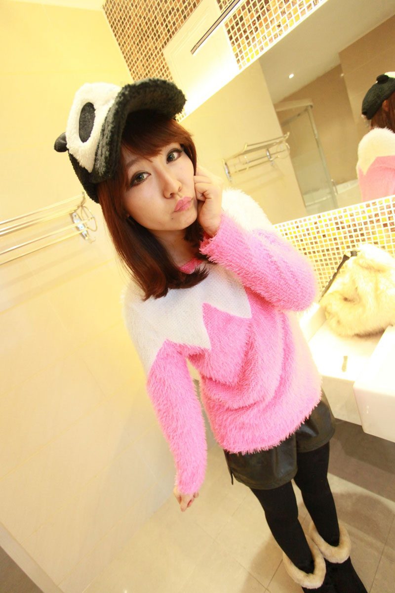 2013 spring neckline geometry color block sweater female candy color sweet preppy style sweater