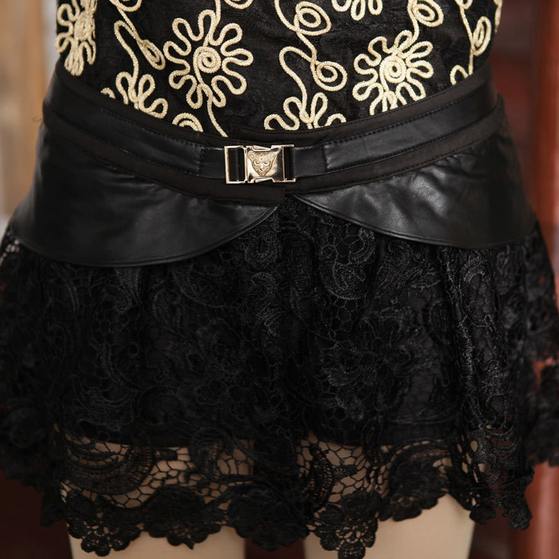 2013 spring new arrival 02203013123 skirt leather all-match lace skirt black mini skirt