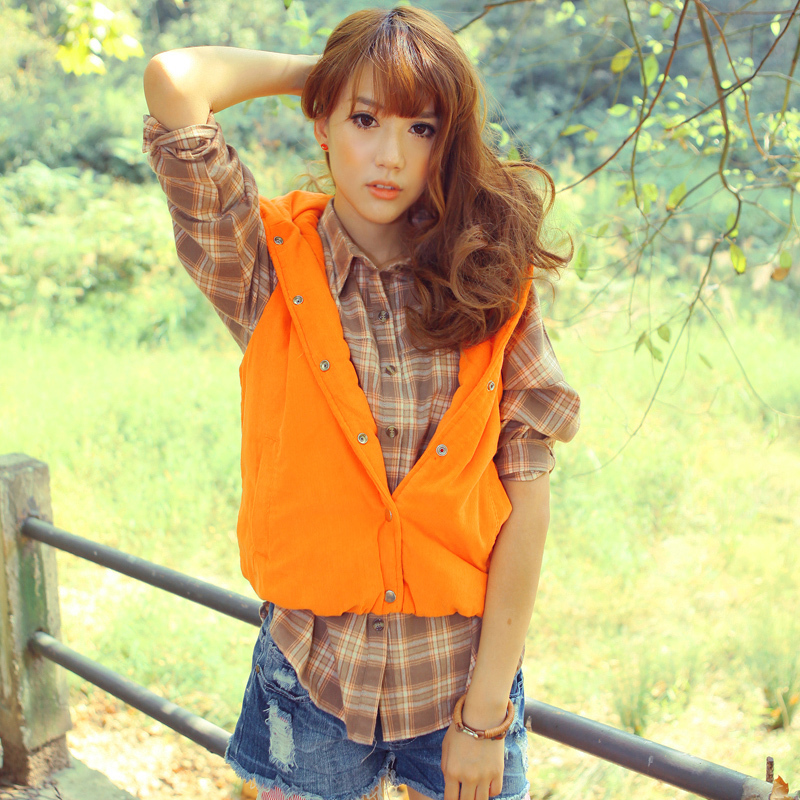 2013 spring new arrival all-match fashion cotton-padded hooded solid color corduroy vest vest s1665