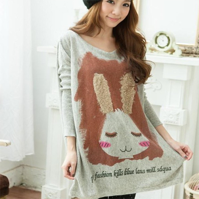 2013 spring new arrival cute plus size loose knitted rabbit sweater