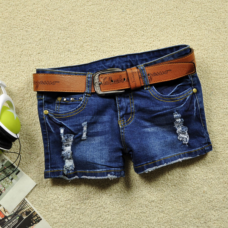 2013 spring new arrival distrressed water wash denim shorts denim shorts hole elastic jeans female