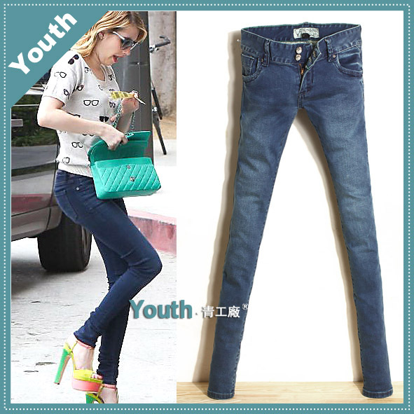 2013 spring new arrival fashion double buckles jeans female skinny pants low-waist pencil pants