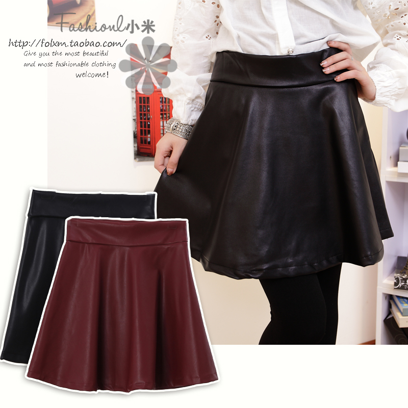 2013 spring new arrival fashion leather expansion skirt half-length skirt short