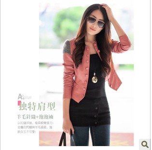 2013 spring new arrival fashion slim small leather clothing outerwear fashion design short double breasted water wash PU o-neck