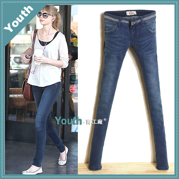 2013 spring new arrival fashion thin version of the blue dot jeans female skinny pants low-waist pencil pants