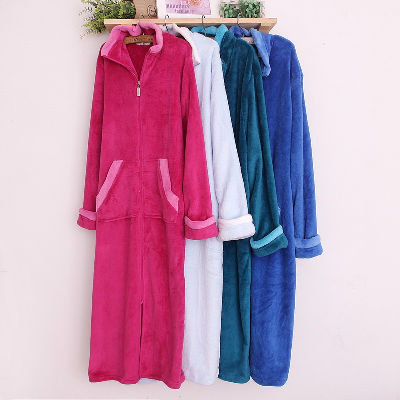 2013 spring new arrival female zipper high quality coral fleece lounge robe plus size 21-f11