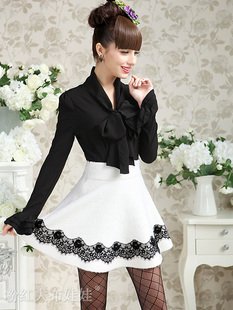 2013 spring new arrival hot selling fashion lotus leaf sleeve big bowknot front slim OL shirt