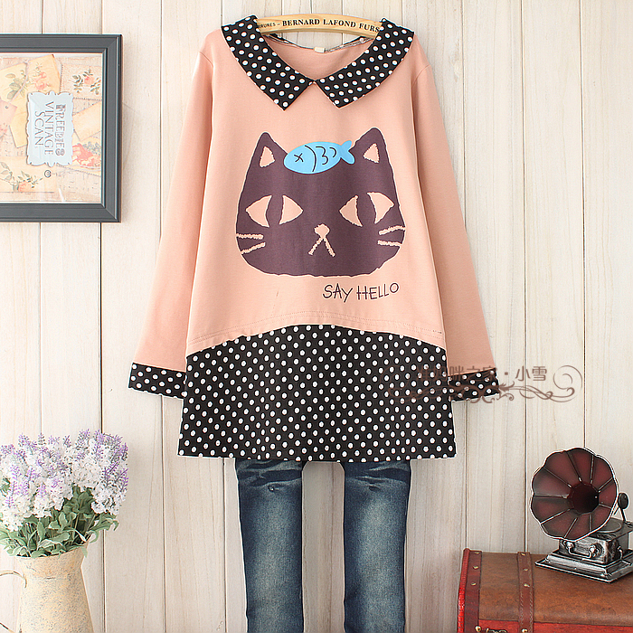 2013 spring new arrival kitten polka dot pattern patchwork maternity long-sleeve top maternity t-shirt maternity clothing w22