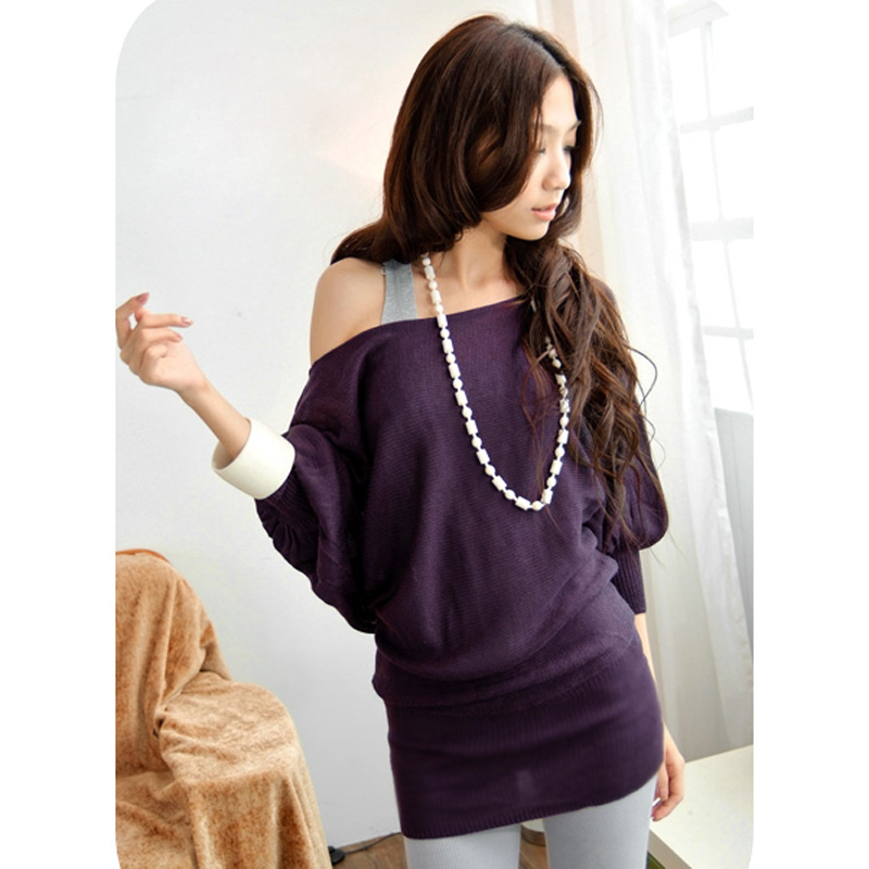 2013 spring new arrival loose medium-long wool sweater pullover autumn women's outerwear batwing sleeve top Dress