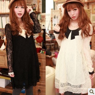 2013 spring new arrival maternity clothing long-sleeve small fresh maternity dress maternity crochet lace one-piece dress