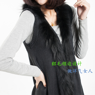 2013 spring new arrival medium-long sleeveless fur collar cardigan sweatshirt vest loose female Free Shipping