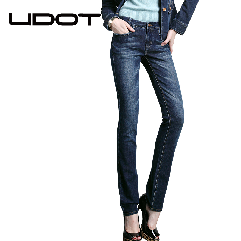 2013 spring new arrival mid waist denim straight pants slim trousers straight jeans female 052