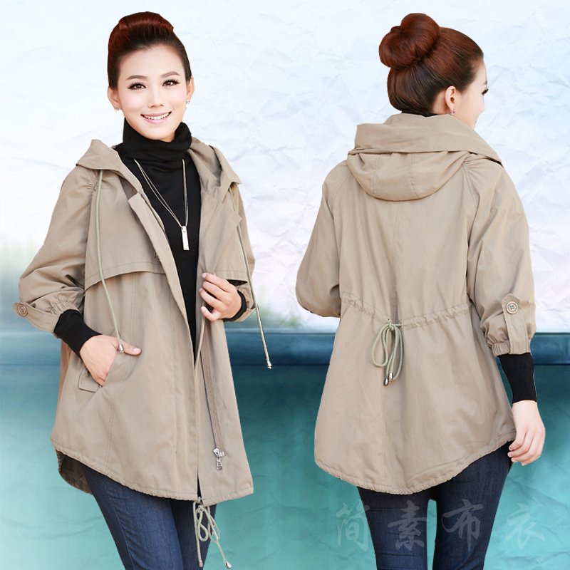 2013 spring new arrival mm plus size fashion women's with a hood three quarter sleeve outerwear trench female Free Shipping