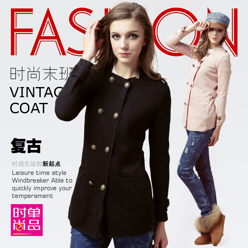 2013 spring new arrival outerwear double breasted medium-long low collar solid color military cardigan trench outerwear female