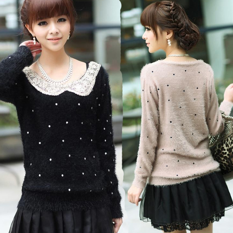 2013 spring new arrival princess sweet basic women's loose sweater peter pan collar sweater 2890