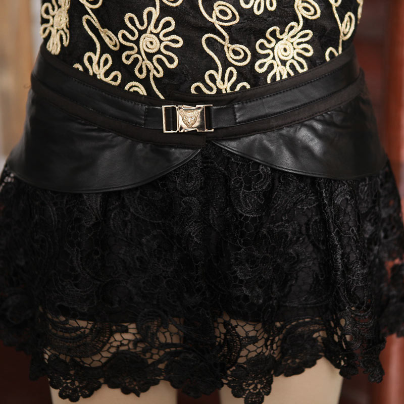 2013 spring new arrival skirt leather all-match lace skirt black mini skirt 234