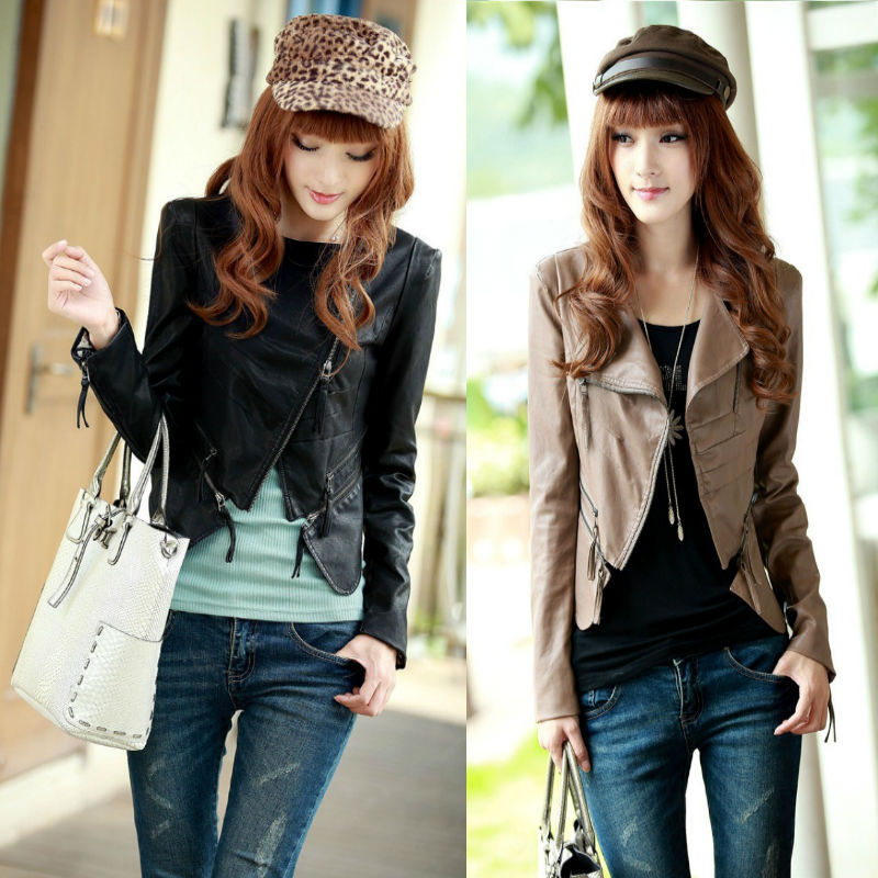 2013 spring new arrival slim women's water wash PU leather coat short design small leather motorcycle clothing