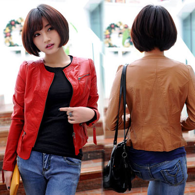 2013 spring new arrival the trend of motorcycle PU water washed leather clothing slim short design women's outerwear female top