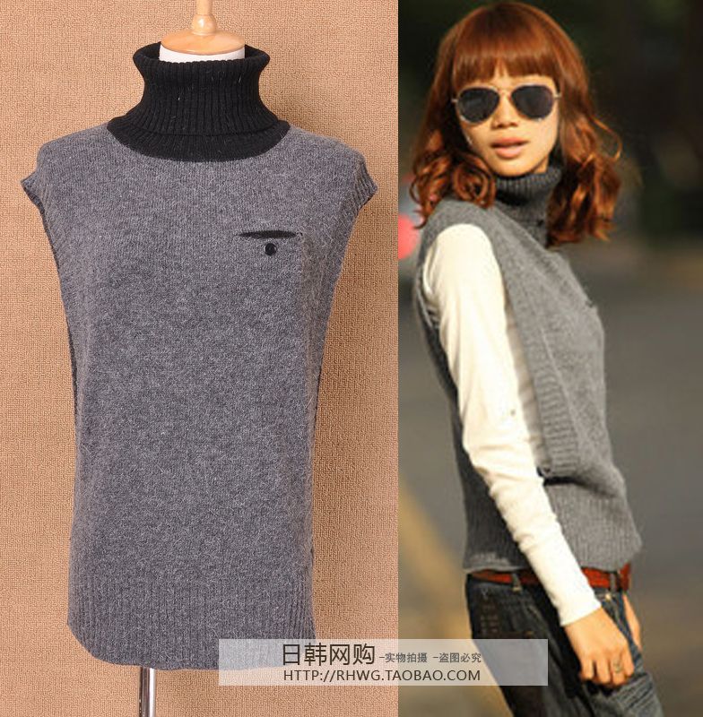 2013 spring new arrival turtleneck patchwork rabbit sweater vest vest autumn women's