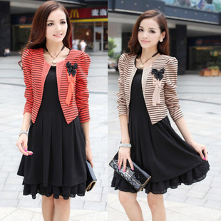 2013 spring new arrival twinset spring and autumn one-piece dress long-sleeve slim stripe long-sleeve dress