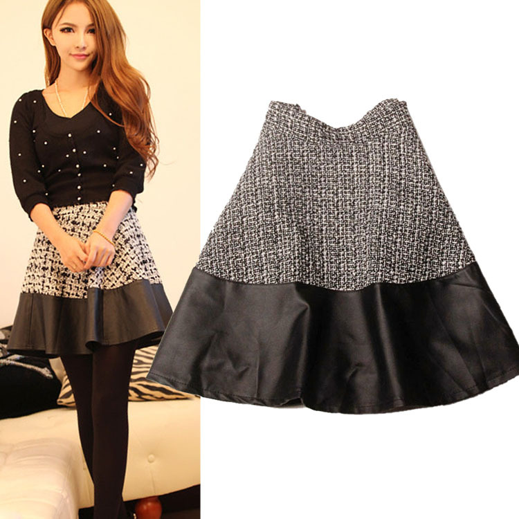 2013 spring new arrival vintage leather houndstooth all-match short skirt bust skirt Women