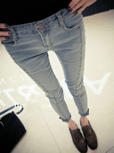 2013 spring new arrival vintage light color women denim trousers slim legs,free shipping,RD643