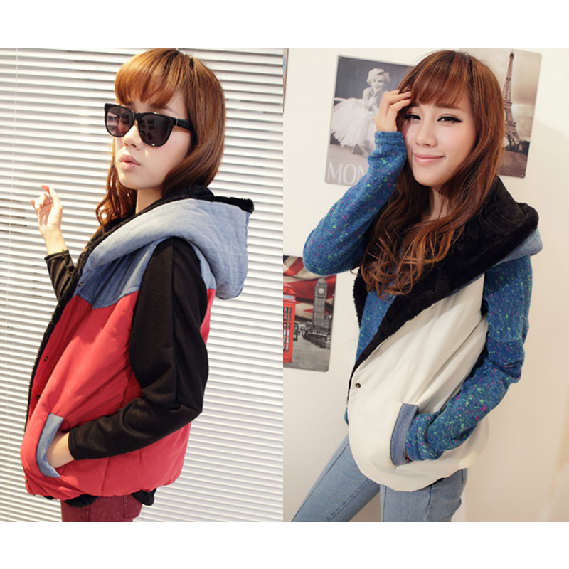 2013 spring new arrival women's all-match color block patchwork denim sleeveless thickening cotton-padded jacket outerwear e42