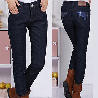 2013 spring new arrival women's buttons plus velvet thickening denim pencil trousers boot cut jeans 63332