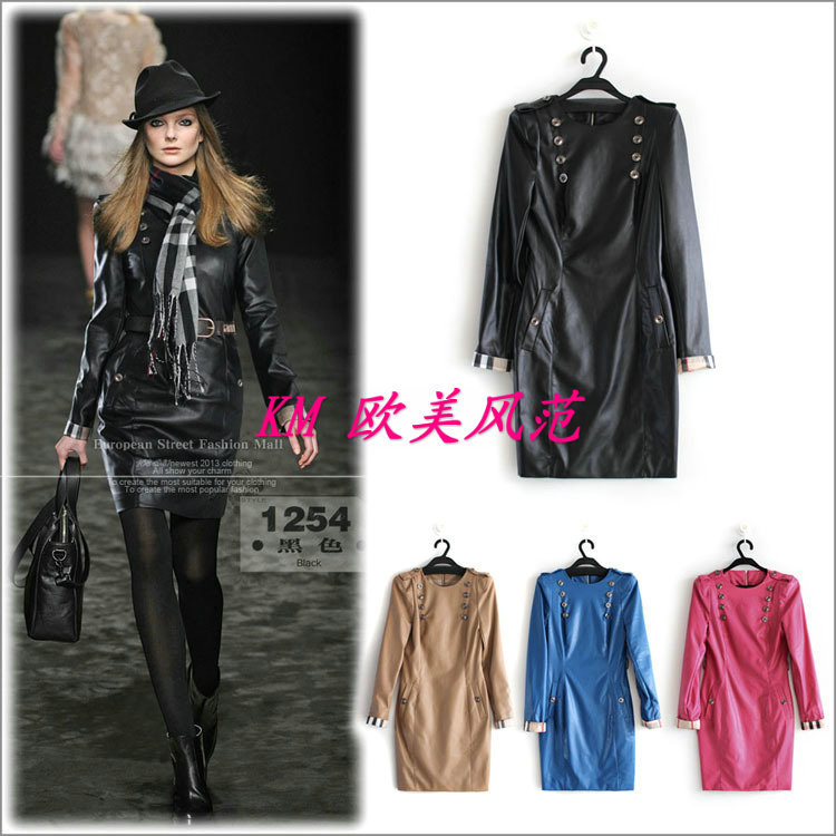 2013 spring new arrival women's fashion ol elegant slim hip leather skirt leather clothing one-piece dress