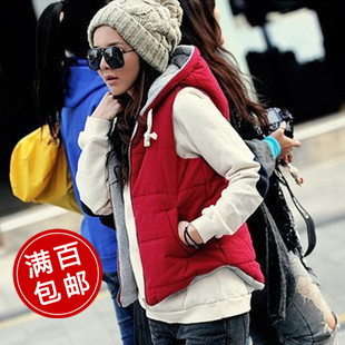 2013 spring new arrival women's vest female spring fashion with a hood plus size casual cotton vest