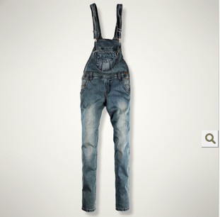 2013 Spring new arrive fashion button female trend denim jeans woman bib pants loose straight spaghetti strap free shipping