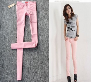 2013 spring new arrive Multicolour series clinched pink skinny candy color pants jeans woman free shipping