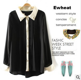 2013 Spring New Beading Chiffon Full Fashion Women Shirt